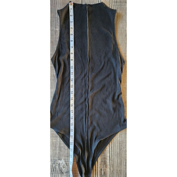 BP Womens Front Seam Bodysuit Small Black Ribbed Knit Sleeveless Funnel Neck Top - Picture 13 of 13